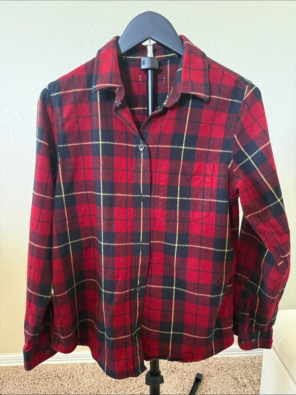 LLBean Women’s Small Flannel Red & Black Plaid Button-Up Shirt